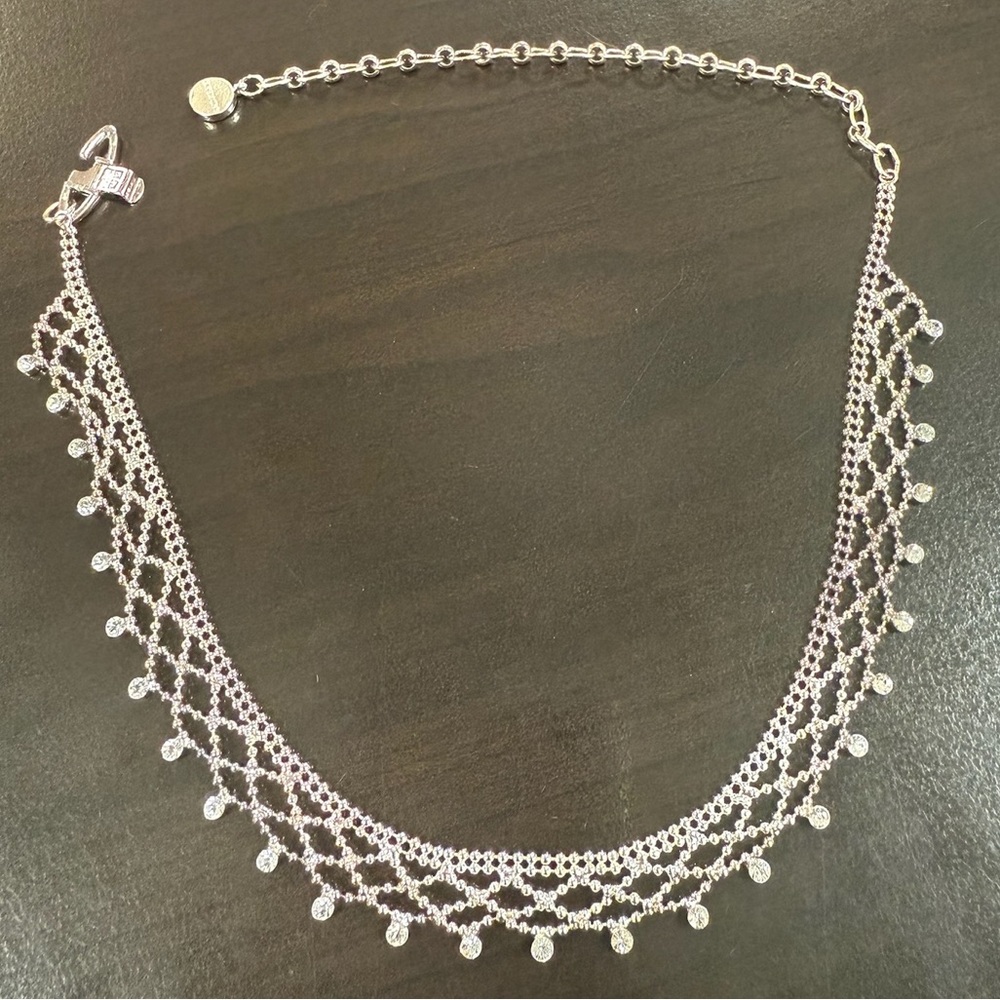 Givenchy Elegant Silver Lace Necklace with Crystal Accents